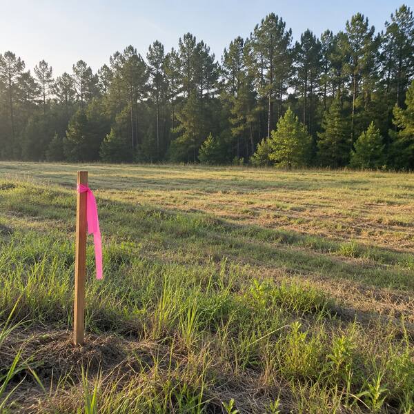Undeveloped land with a surveyor stake
